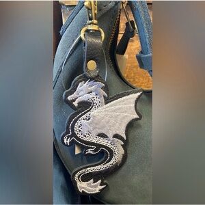 Portland Leather Black Pebbled Dragon Embroidered Bag Charm Bag Flair - NEW